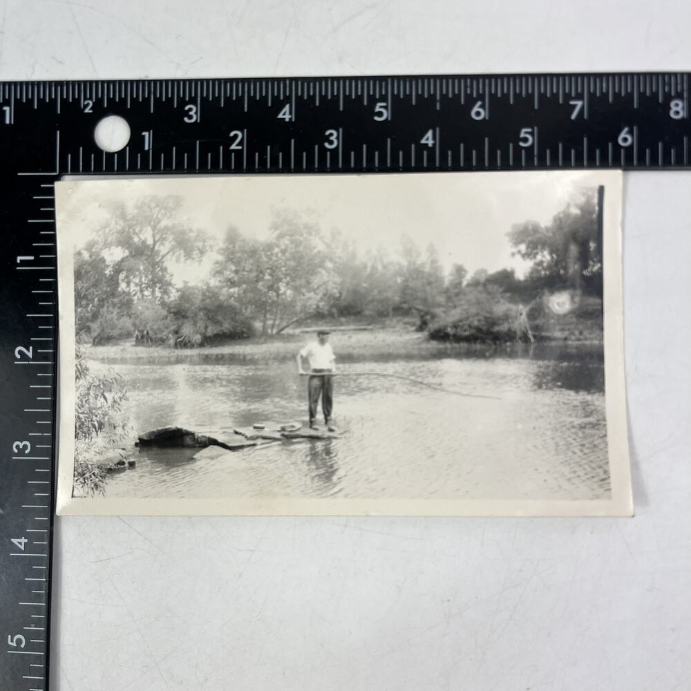 Antique 1913 Photo Man Fishing Stick Lee's Creek Arkansas Original Snapshot
